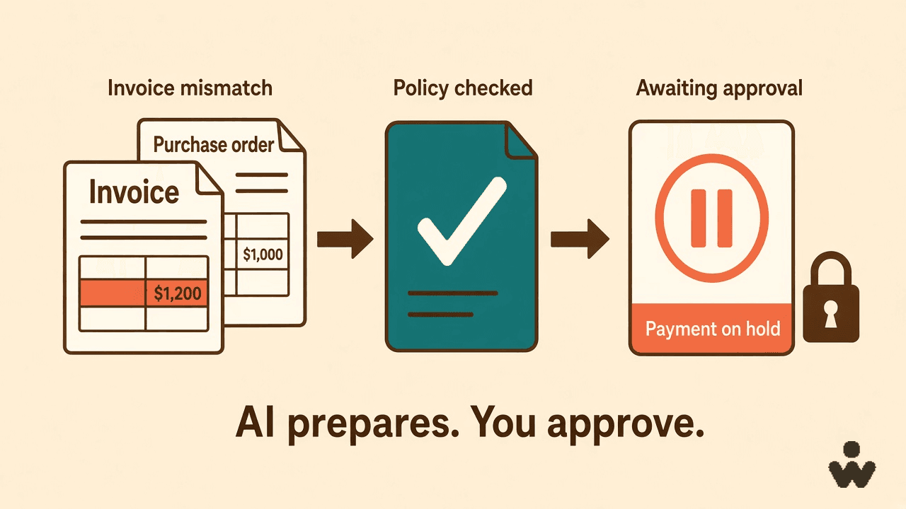 Agentic AI for finance — an invoice exception prepared for a named approval