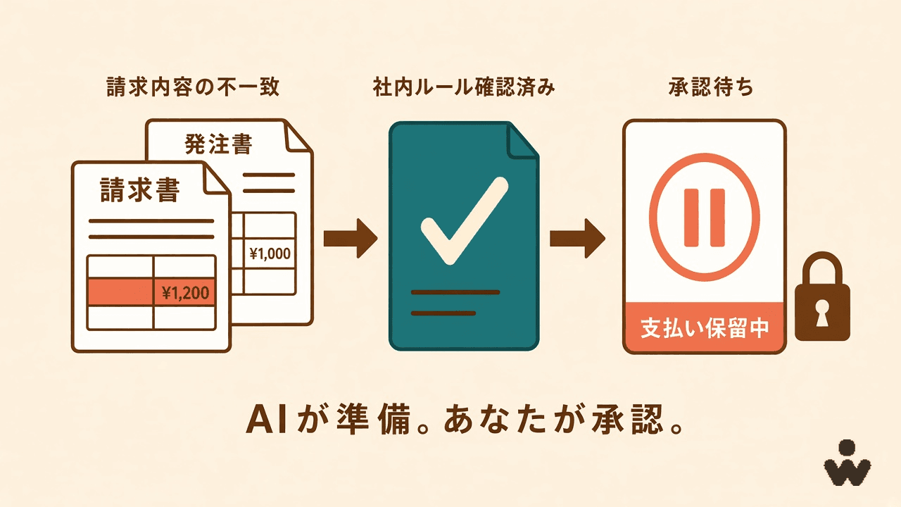 経理のエージェント型AI — 請求の例外を、名前のある承認へ渡す