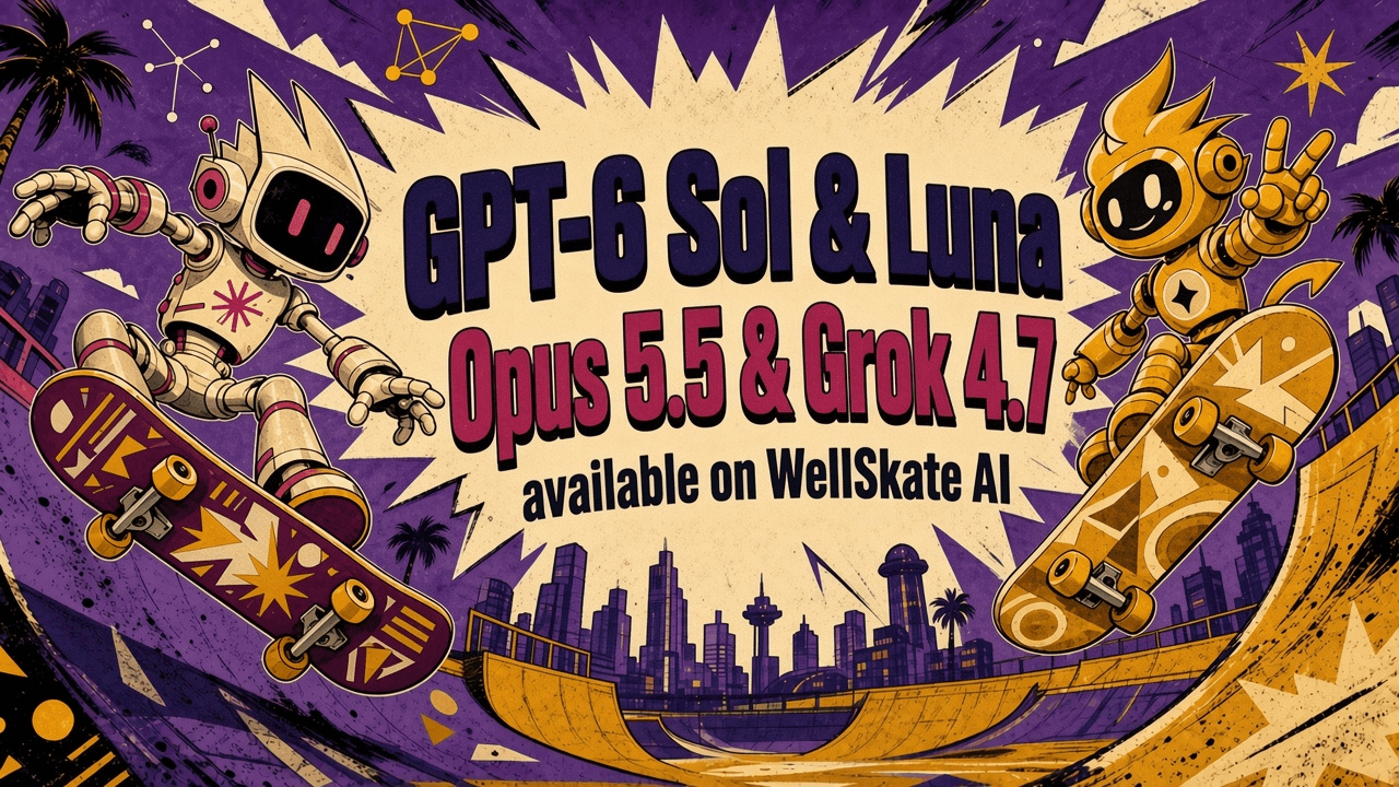 WellSkate AIでGPT-6 Sol、GPT-6 Luna、Claude Opus 5.5、Grok 4.7の提供を開始