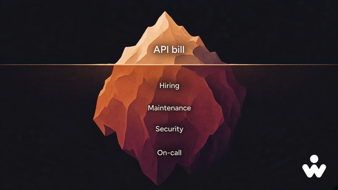 Hidden cost of enterprise AI agents in Japan — a small API bill above the waterline, and hiring, maintenance, and ownership below it