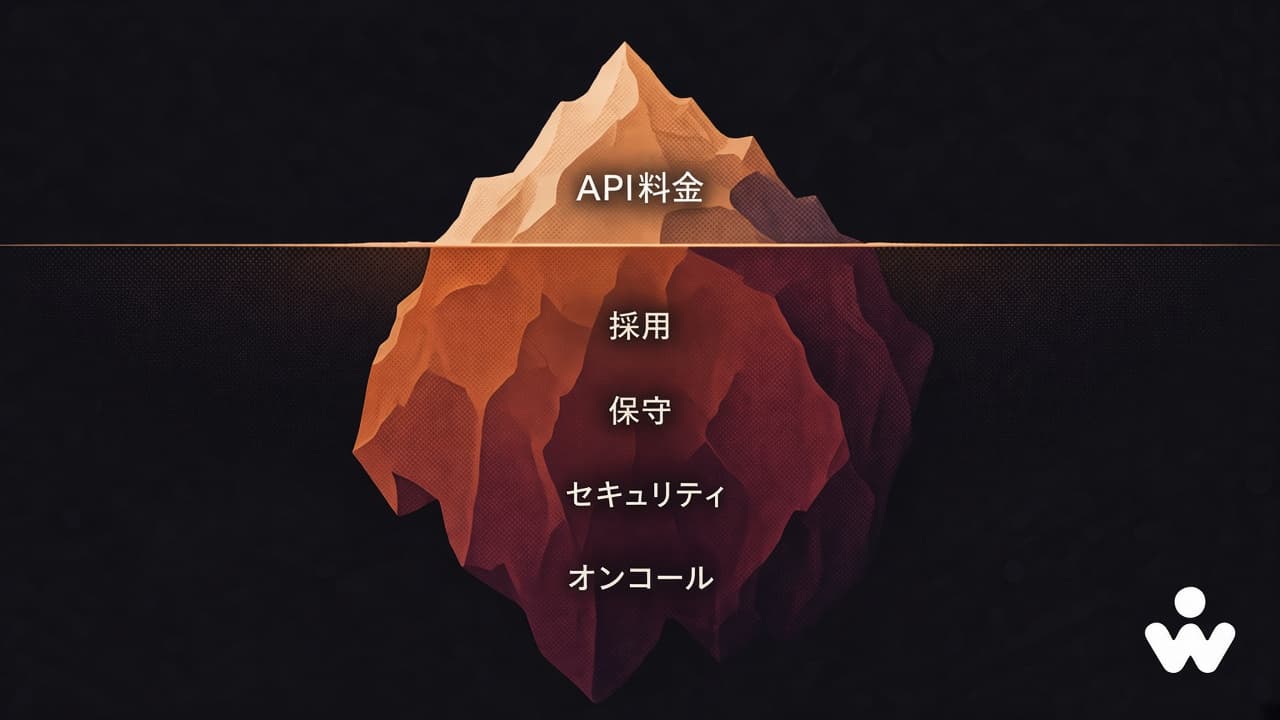 日本のエンタープライズAIエージェントの隠れたコスト — 水面の上は小さなAPI料金、下には採用・保守・責任の本体