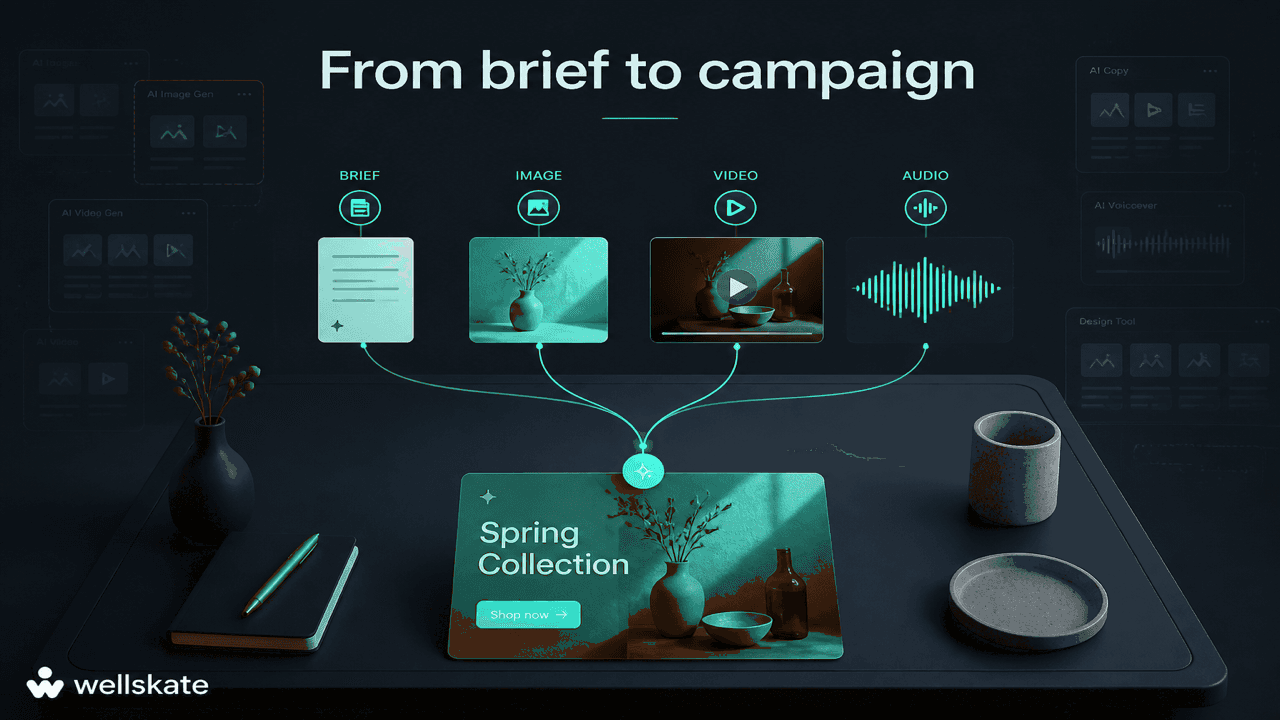 From brief to campaign in one WellSkate AI workspace — marketing creative without AI tool sprawl