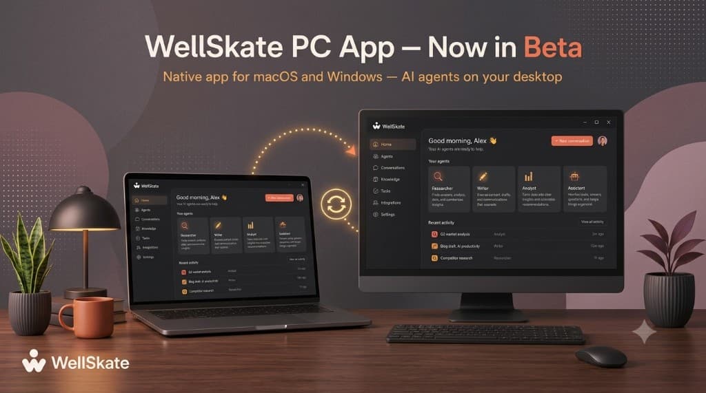 WellSkate AI PC app beta on macOS and Windows — native desktop app for custom AI agents