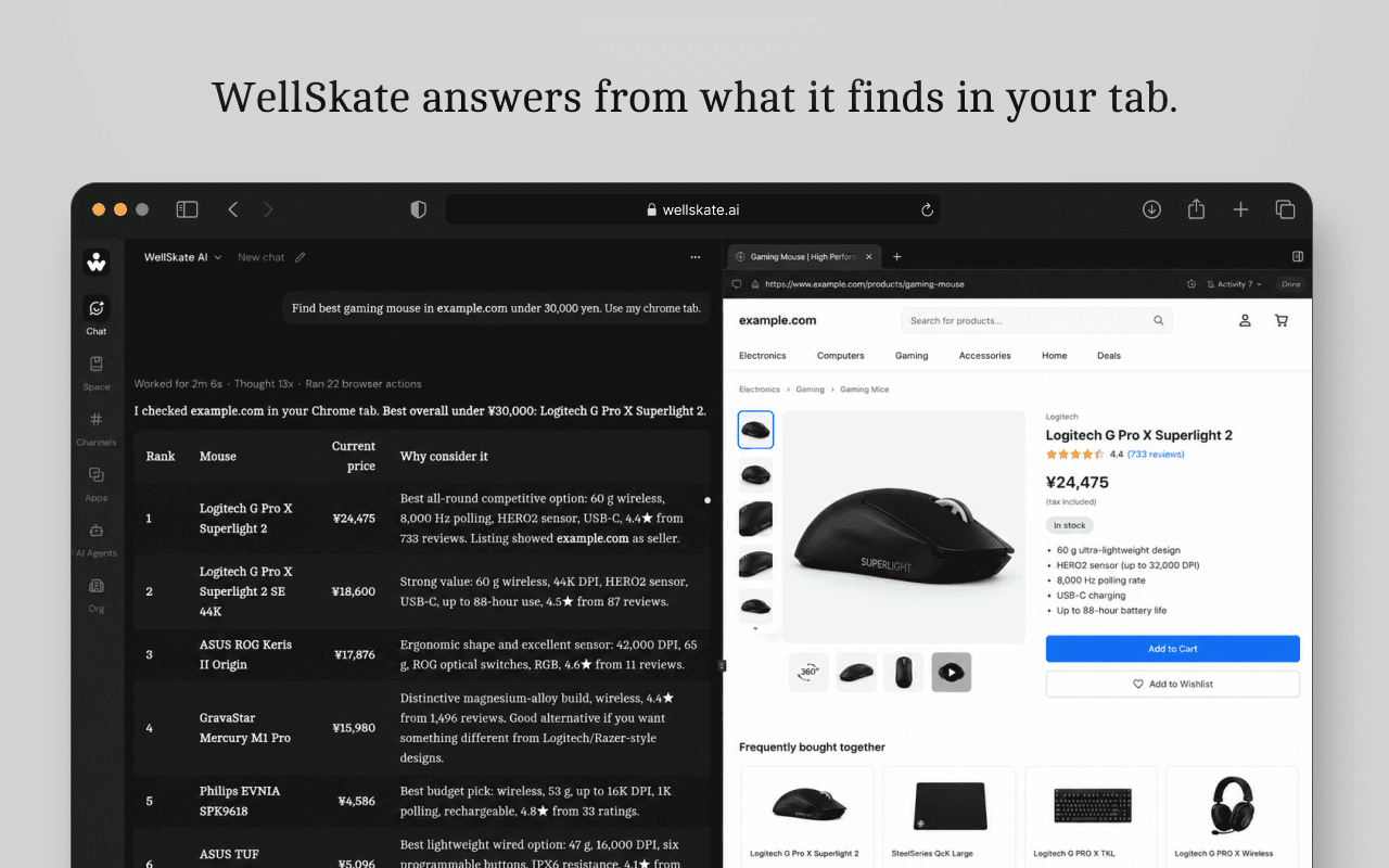 WellSkate answers from what it finds in your tab.